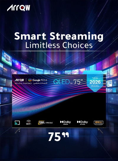 ARRQW RO-75LCQ120 75-inch Frameless Smart TV, QLED, 4K UHD, Google TV System - Black product image 3
