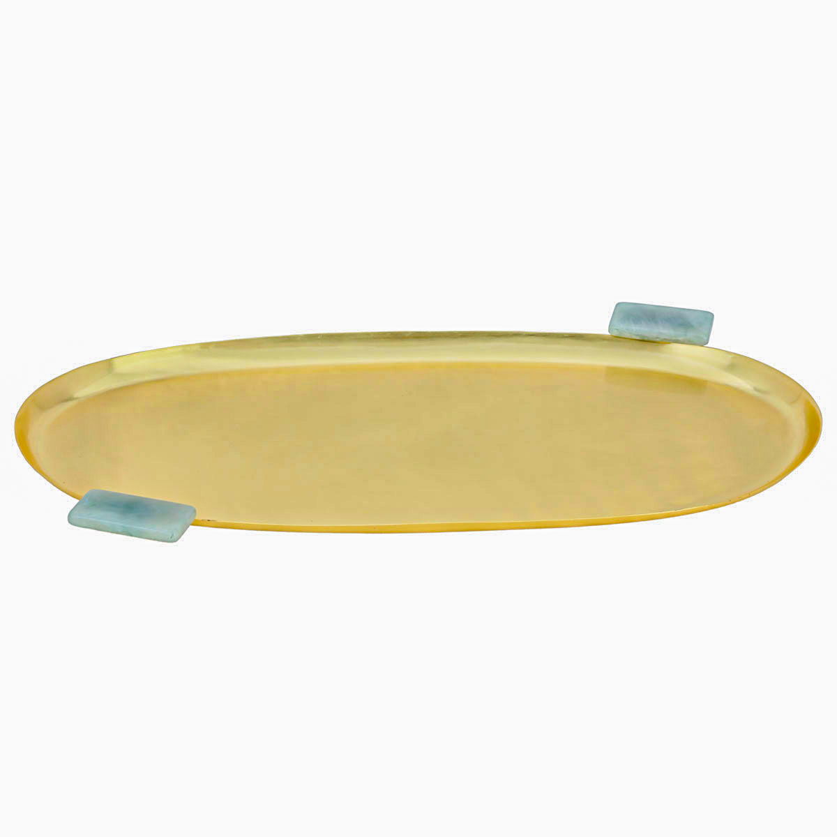 Tofaria steel serving tray with marble handle from Al Saif Gallery, 46 x 20 x 2 cm, oval - gold product image