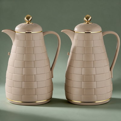 طقم ترامس لالوزا، 1 / 1 لتر، 2 قطعة، حافظة داخلية زجاج، غطاء ضغاط - بيج ذهبي product image 1