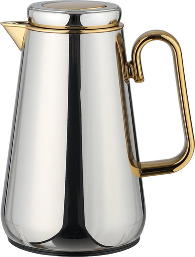Al Saif Gallery Stainless Steel Thermos, 0.7 Liter, Heat-Resistant Glass Interior, Push Button, Self-Service - Silver Gold product image 2