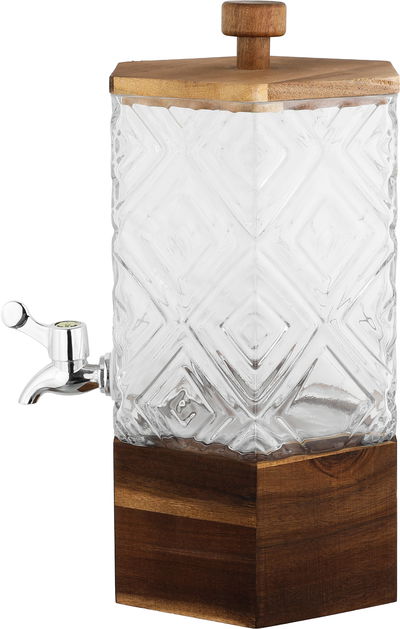 Al Saif Gallery Glass Drink Dispenser, 18.5x18.5x33 cm, Wooden Base and Lid - Transparent Wooden product image 3