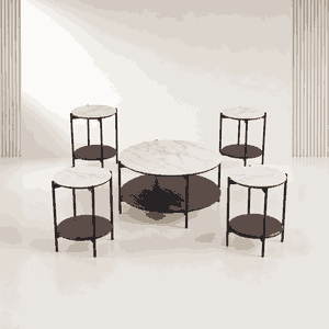 طقم طاولات سيراميك و معدن، 5 قطع - اسود رمادي product image