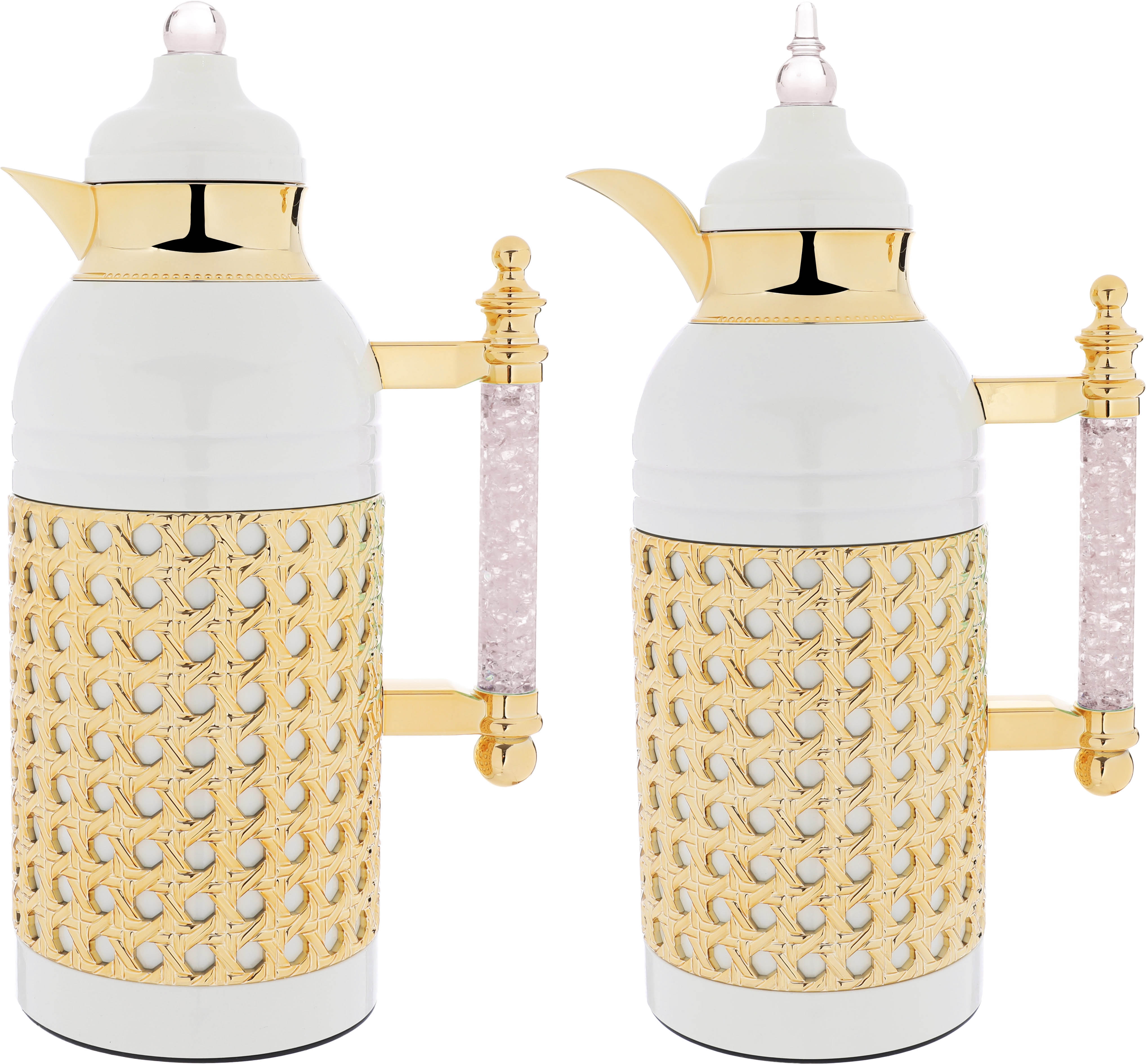 Al Saif Gallery Sarah thermos set, 1 liter, crystal handle, thermal glass inner case, steel outer case - pearl product image
