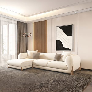 Modern L-shaped Swedish wood sofa, 300 x 170 cm, Chanel fabric - off-white product image
