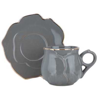 Al Saif Gallery Turkish coffee cups and saucers set, 12 pieces - golden gray product image 1