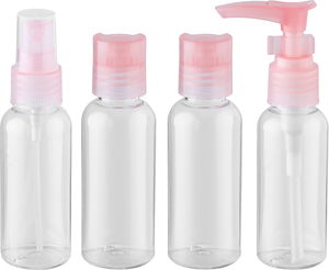 Saifso Plastic Travel Bottle Set, 50ml, 4 Pieces, with Case - Clear Pink product image
