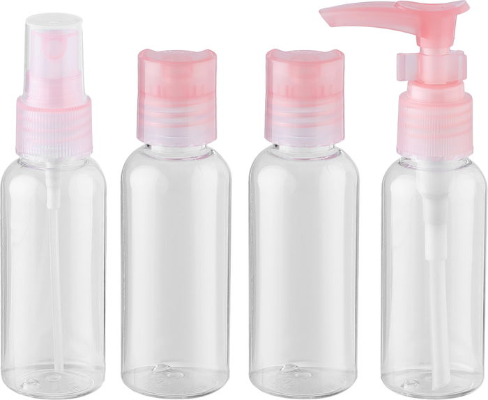 Saifso Plastic Travel Bottle Set, 50ml, 4 Pieces, with Case - Clear Pink product image 1