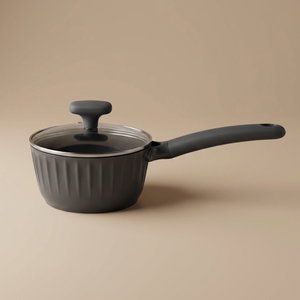 Robust aluminum casserole dish, 16cm, plastic handle, glass lid, Teflon interior - dark gray product image