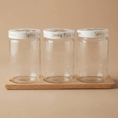 Hervin glass spice jar set with wooden stand, 4 pieces, 660 ml - transparent product image 1