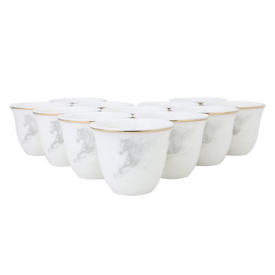 طقم فناجين قهوة عربي السيف غاليري، بورسلان، نقش حصان، 12 قطعة - أبيض product image 1
