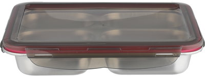 علبة تخزين ستانلس استيل الصحاح، 24x17x5 سم، مقسم 4 خانات، غطاء بلاستيك، قفل - فضي أسود شفاف product image 1