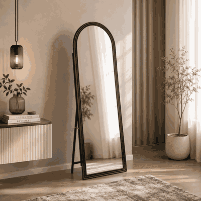 مراية ستاند زجاج، 170×60 سم، ستاند معدن، اطار خشب MDF - اسود product image 3