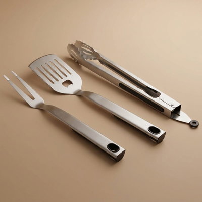 طقم أدوات شواء استيل السيف غاليري، 45×6/ 43×10/ 40×4 سم، 3 قطع - فضي product image 1