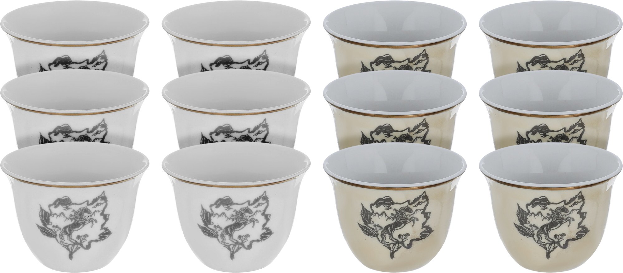 Al Saif Gallery Arabic coffee cups set, 12 pieces, 90 ml, black horse pattern - beige product image 1