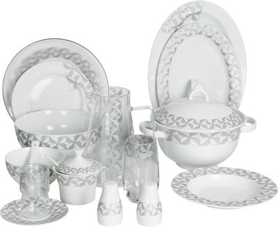 طقم سفرة بورسلان زجاج السيف غاليري، 61 قطعة، منقوش - ابيض شفاف product image 1