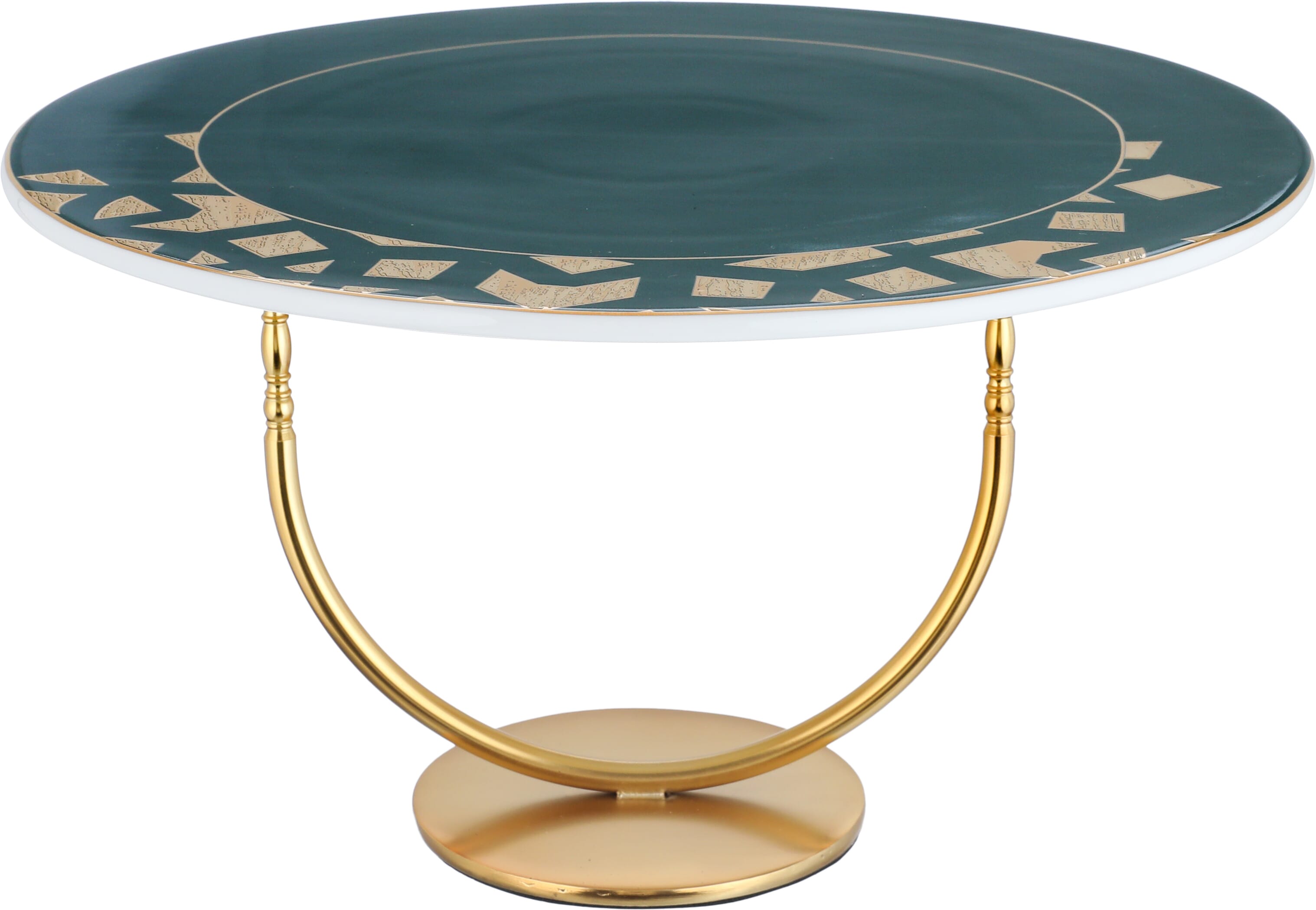طقم تقديم كيك بورسلان السيف غاليري، نقش أخضر بذهبي - أبيض product image 3