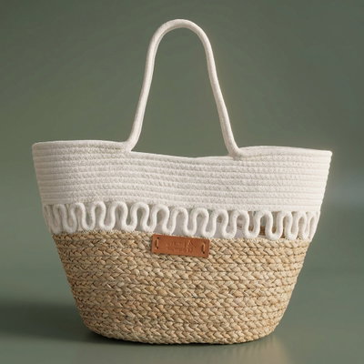 Al Saif Gallery wicker thermos bag, 48 x 38 cm - white beige product image 1