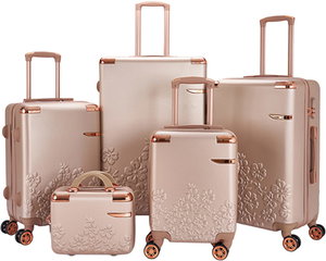 طقم شنط سفر ABS ليمرا، 5 مقاسات، 4 عجلات، زاويه 360 درجة، LMA-16080 - ذهبي product image