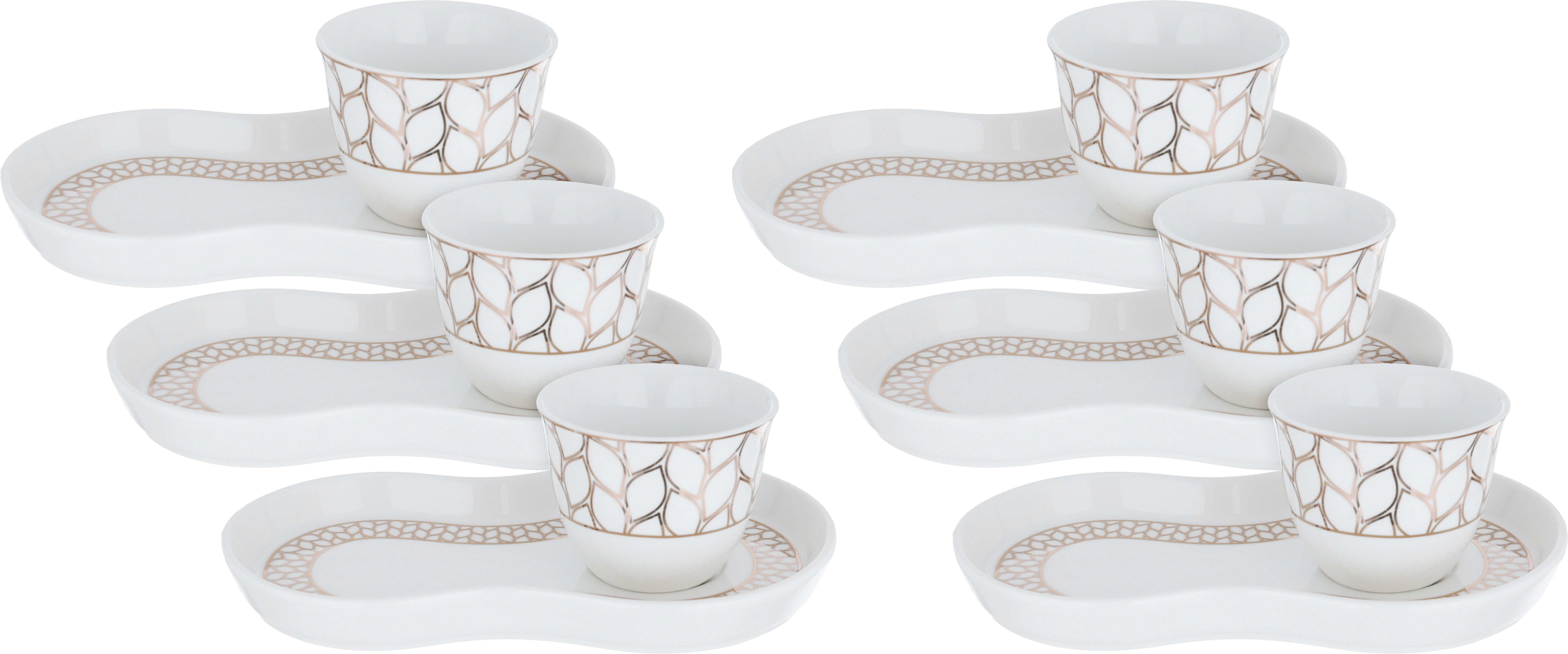 Al Saif Gallery porcelain coffee cup set, 12 pieces, gold-white pattern product image