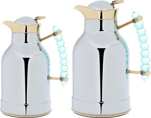 Al Saif Gallery Farida thermos set, two pieces, 1/0.7 liter, thermal glass inner container, steel outer shell - silver product image 2
