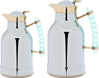 Al Saif Gallery Farida thermos set, two pieces, 1/0.7 liter, thermal glass inner container, steel outer shell - silver product image 2
