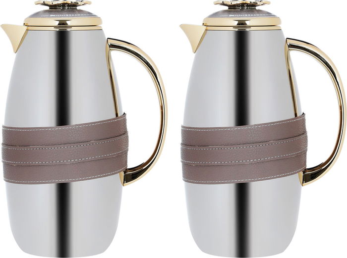 Al Saif Gallery Asmaa Steal Thermos Set, 0.7/1 Liter, 2 Pieces - Silver and Gold product image 1