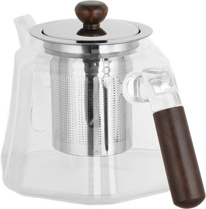 ابريق شاي مع مصفاة ستانلس ستيل زجاج السيف غاليري، يد خشبي غامق - فضي شفاف product image 2
