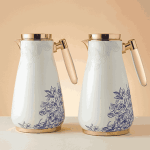 طقم ترامس فكتوريا السيف غاليري، 0.75 / 1 لتر، حافظة داخلية زجاج حراري، هيكل خارجي استيل - أبيض ذهبي product image