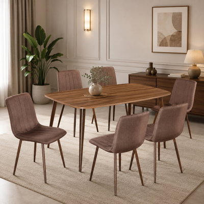 طاولة طعام خشب MDF مع 6 كراسي، 75×150×90 سم - بني غامق product image 1