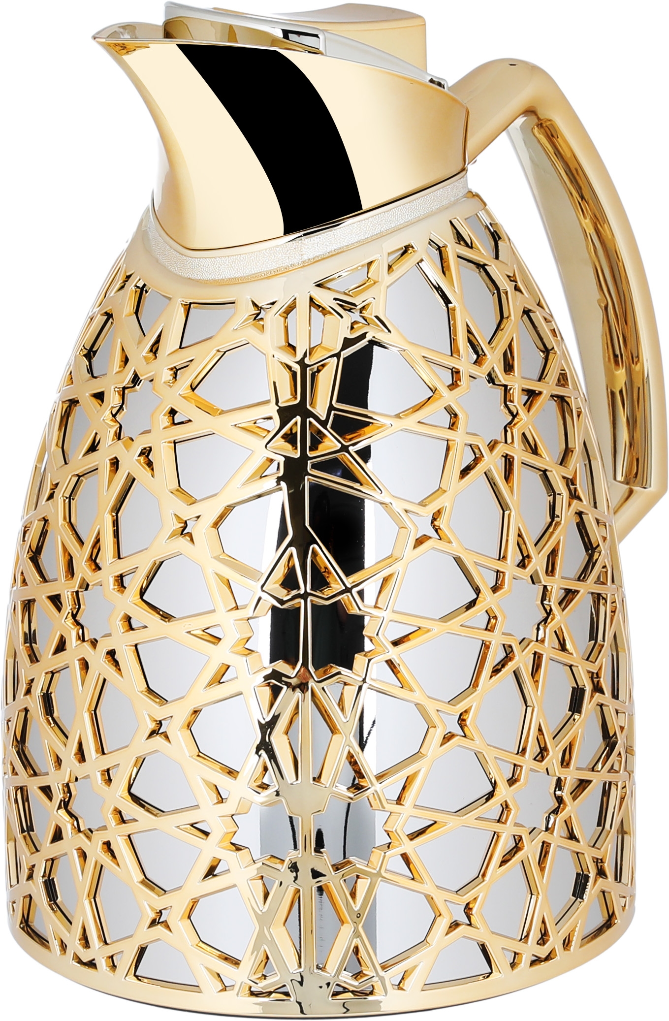 Al Saif Gallery Andalusia thermos set, 0.75/1 liter, Islamic inscription, glass inner case, plastic outer case - silver and gold product image 3