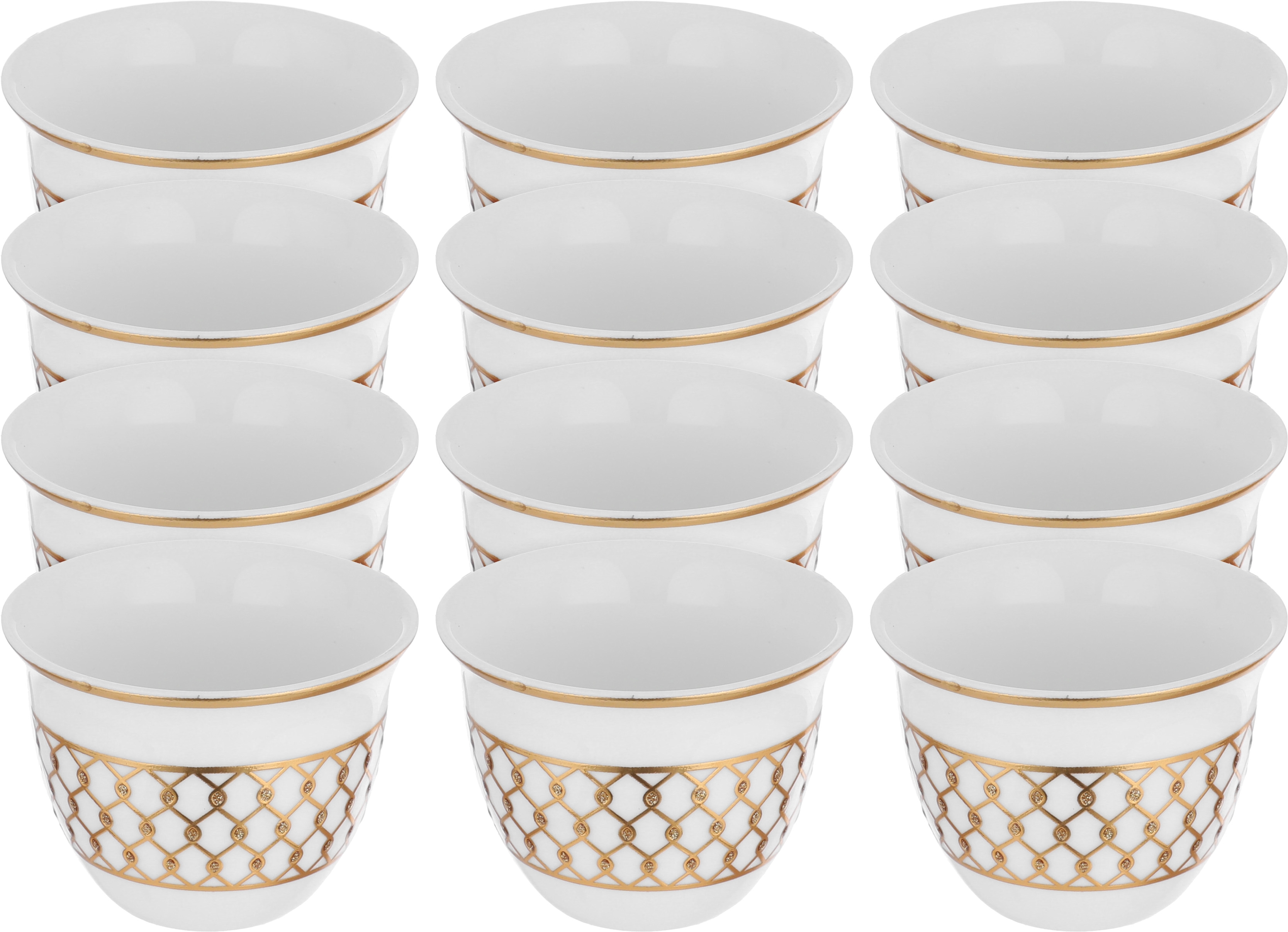 Al Saif Gallery porcelain Arabic coffee cups set, 12 pieces, golden pattern - white product image
