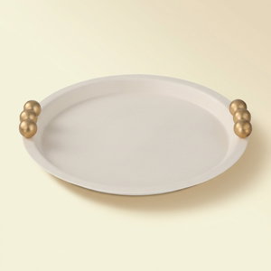 Alsaif Gallery Stainless Steel Serving Tray with Gold Handles, 30 x 30 x 4.5 cm, Round - Cream product image