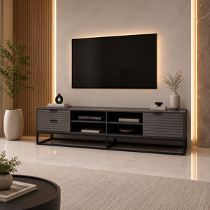 طاولة تلفزيون، 50×200×40 سم، خشب MDF، إطار معدن، أدراج - رمادي خشبي product image