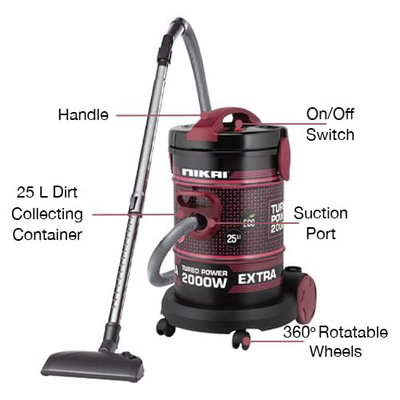 مكنسة كهربائية نيكاي، 2000 واط، 25 لتر، NVC350TX - اسود بنفسجي product image 6