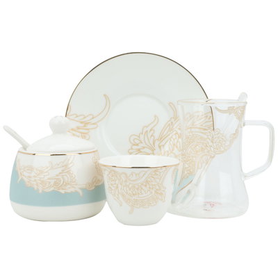 Al Saif Gallery Porcelain Coffee Cups and Teapots Set, 27 Pieces - Golden White product image 1
