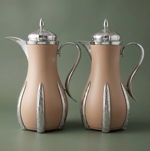 Al Saif Gallery Sana thermos set, 1 liter, thermal glass inner container, steel outer shell - silver brown product image