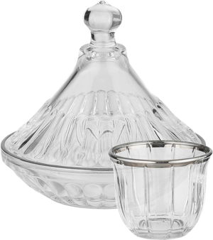 طقم فناجين قهوة مع تمرية زجاج رويال جلاس، 8 قطع، 13x13x11 سم - شفاف فضي product image