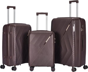 طقم شنط سفر بولي بروبيلين ليمرا، 3 مقاسات، 4 عجلات، بزاوية 360 درجة، LMA-PP520 - بني product image