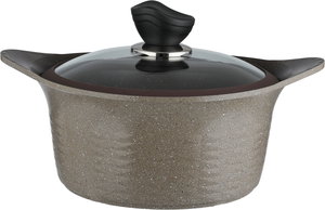 طقم قدور كوري جرانيت تورنادو، 9 قطع، غطاء زجاج - كابتشينو منقط product image 2