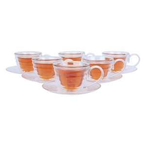 طقم بيالات شاي زجاج السيف غاليري، 6 قطع - شفاف product image