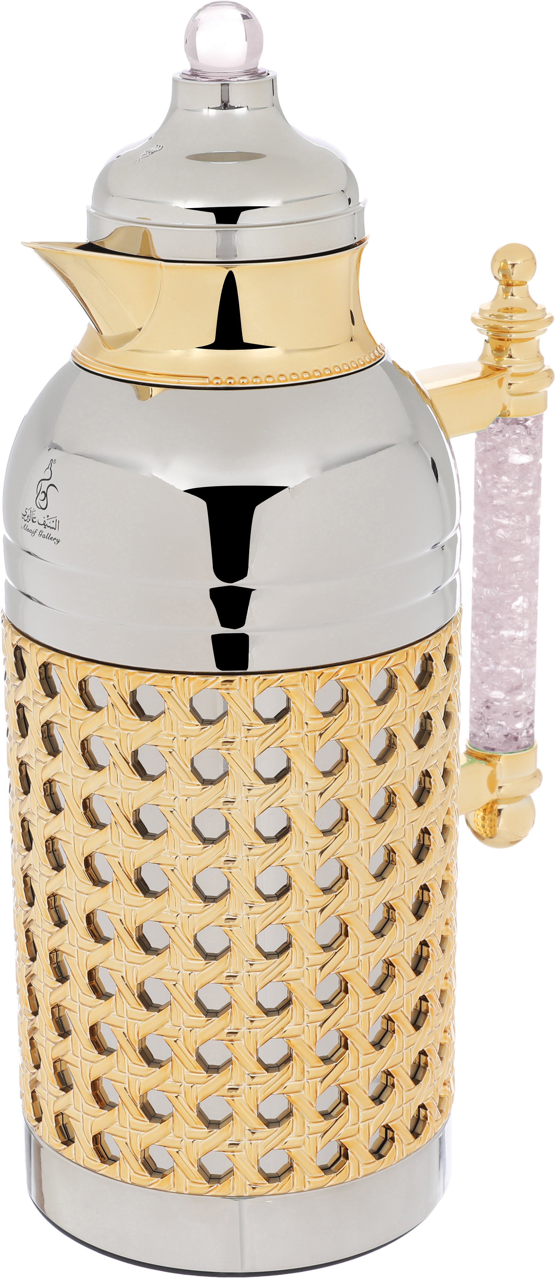 Al Saif Gallery Sarah thermos set, 1 liter, crystal handle, thermal glass inner case, steel outer case - silver product image 2