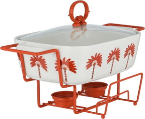 سخان طعام بورسلان السيف غاليري، 30 سم، حامل معدني، مستطيل، غطاء زجاج - ابيض ملون product image 2
