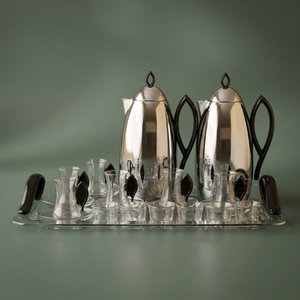 Al Saif Gallery Al Ola Thermos Set, 21 Pieces, with Tray, Tea & Coffee Cups - Silver Black product image
