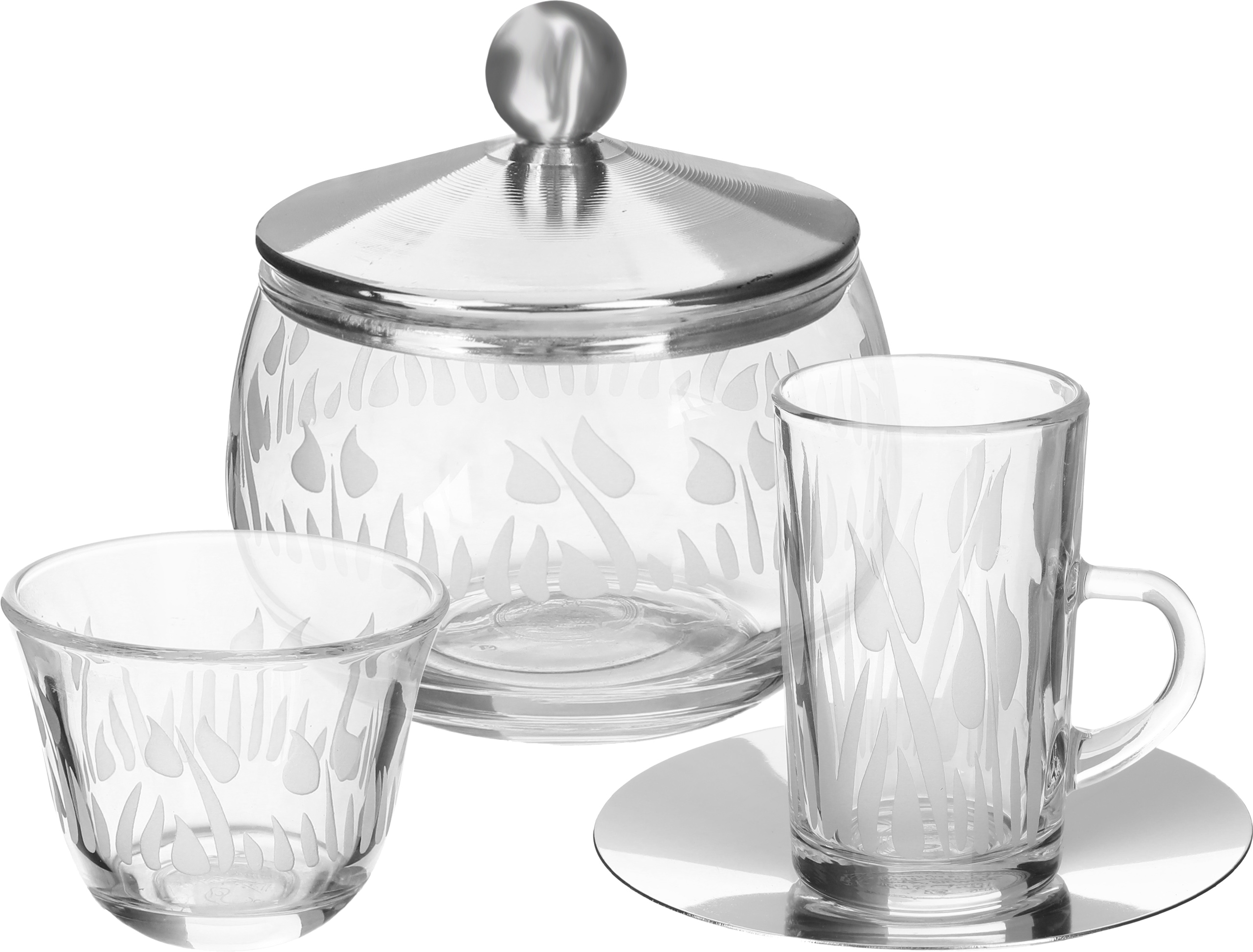 طقم تقديم بيالات و فناجين زجاج السيف غاليري، 25 قطعة مع سكرية - شفاف product image