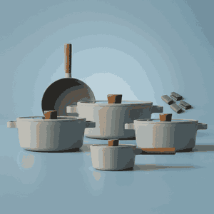 طقم قدور ستانلس استيل نيوفلام فيكا، 9 قطع، غطاء زجاج، مسكات يد إضافية - رمادي خشبي product image