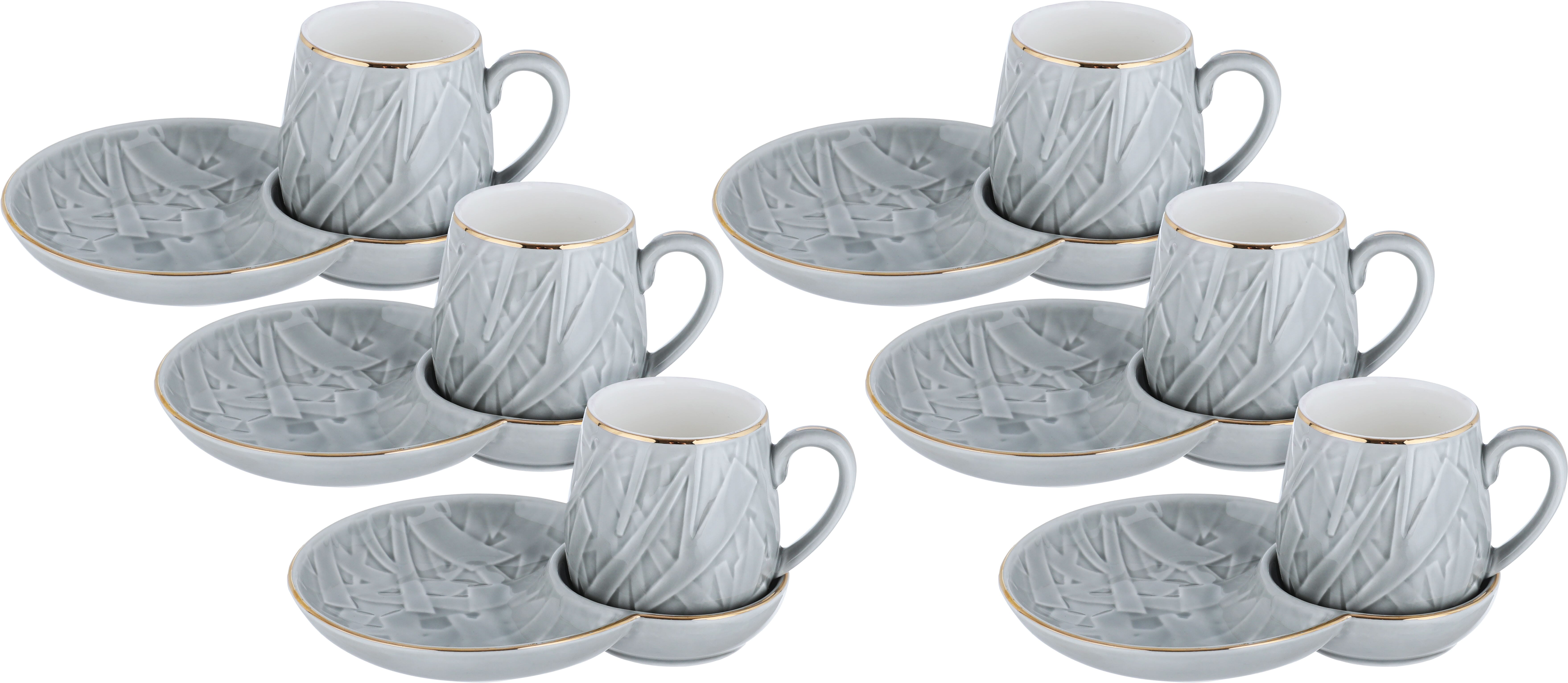 Al Saif Gallery Ceramic Coffee Cup Set, 12 Pieces - Grey product image