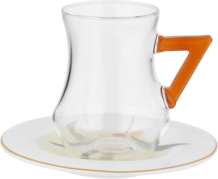 طقم تقديم شاي وقهوة زجاج وبورسلان السيف غاليري، 18 قطعة، يد برتقالي - شفاف أبيض product image 4