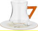طقم تقديم شاي وقهوة زجاج وبورسلان السيف غاليري، 18 قطعة، يد برتقالي - شفاف أبيض product image 4