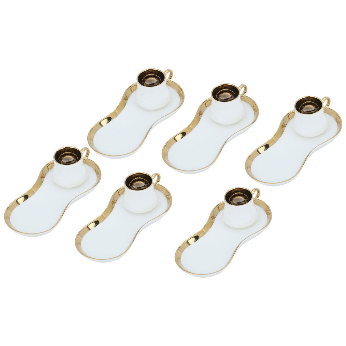 Al Saif Gallery ceramic coffee cup set, gilded, with saucer, 12 pieces - white product image 2