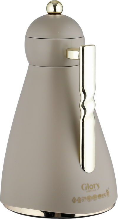 ترمس نور جلوري، 1 لتر، حافظة داخلية زجاج، ضغاط، يد ذهبي- كابتشينو product image 2